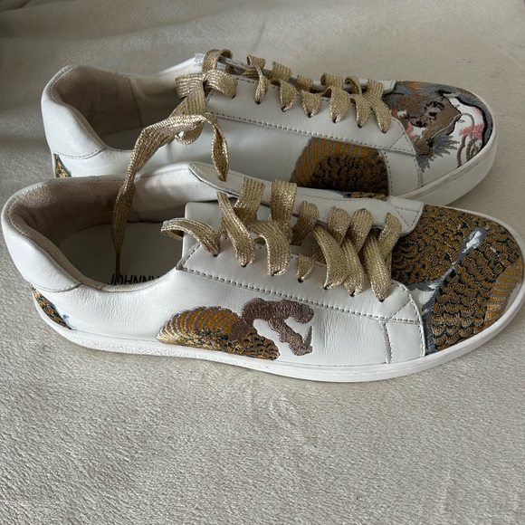 Johnny was Women's White and Gold Sneakers - Picture 5 of 12